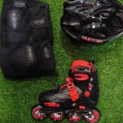 کفش اسکیت بچگانه متغیر هانتر مشکی قرمز Hunter + لوازم