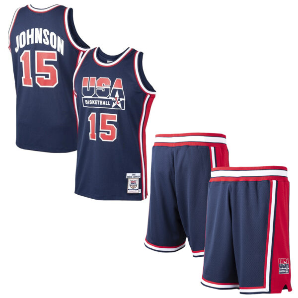 ست تاپ و شلوارک لباس بسکتبال مردانه دخترانه پسرانه تیم ملی آمریکا سرمه ای NBA USA National Team Basketball