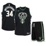 ست تاپ و شلوارک لباس بسکتبال مردانه دخترانه پسرانه میلواکی باکس مشکی NBA Milwaukee Bucks Basketball