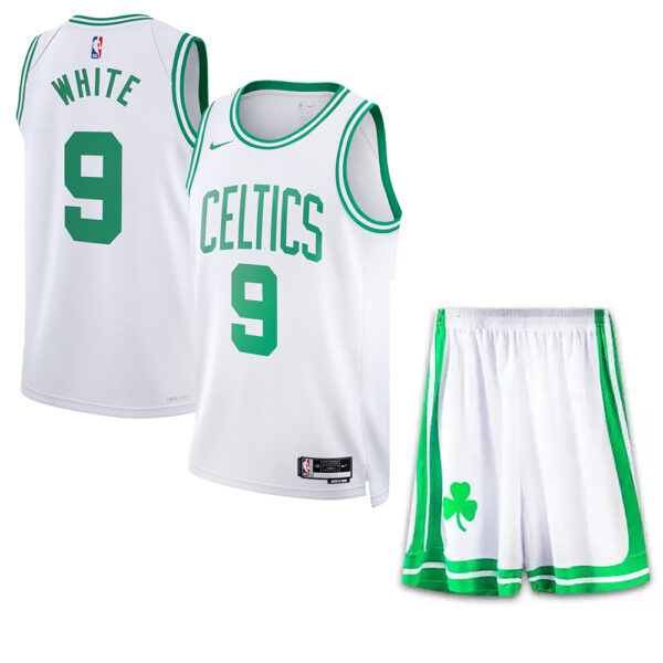 ست تاپ و شلوارک لباس بسکتبال مردانه دخترانه پسرانه بوستون سلتیکس سفید Boston Celtics