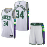 ست تاپ و شلوارک لباس بسکتبال مردانه دخترانه پسرانه میلواکی باکس سفید NBA Milwaukee Bucks Basketball